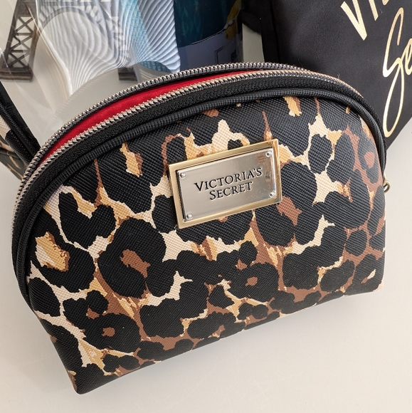 NWT VICTORIA'S SECRET 3-PC Set Leopard Black Travel Cosmetic Bag Makeup Pouch XL - Picture 12 of 16